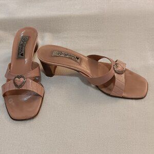Genuine Brighton Trina Pink Leather Alligator Sandals Slides Mules